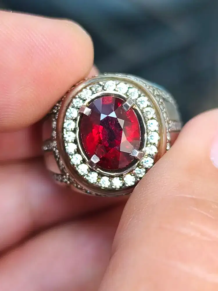 Batu garnet almandine 2.96 crat ring perak memo skylab top red