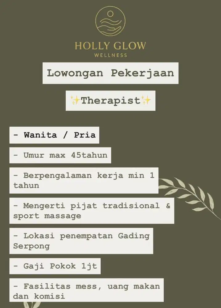LOWONGAN THERAPIST SPA
