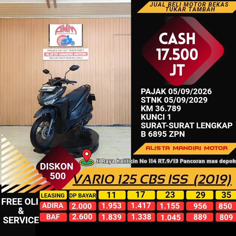 DP 2JTAN BISA BWA PULANG HONDA VARIO 125 ISS TH 2019 PAJAK ON