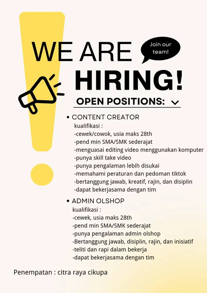 DIBUTUHKAN SEGERA CONTENT CREATOR & ADMIN OLSHOP