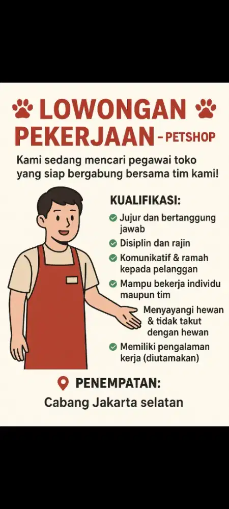 Lowongan pekerjaan staff petshop