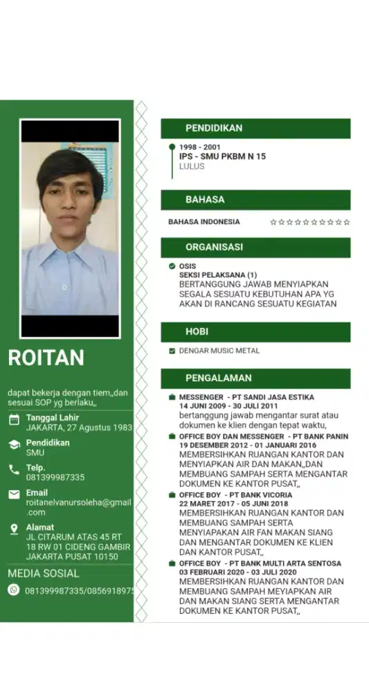 CARI PEKERJAAN OFFICE BOY ATAU MESSENGER,,,