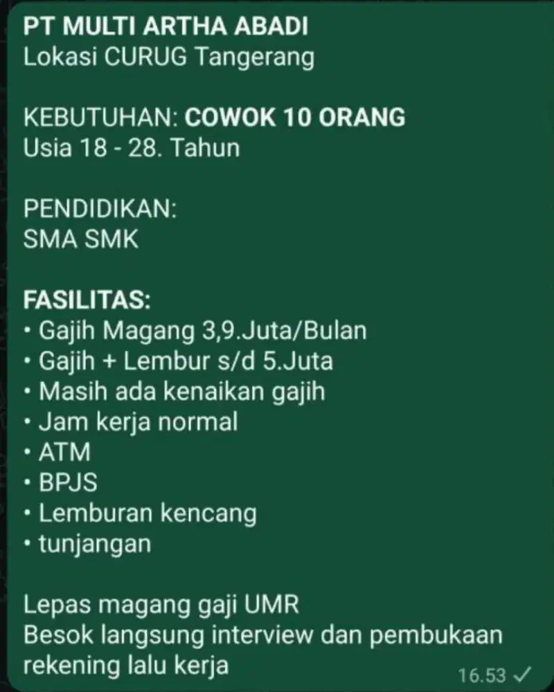 Lowongan kerja pabrik