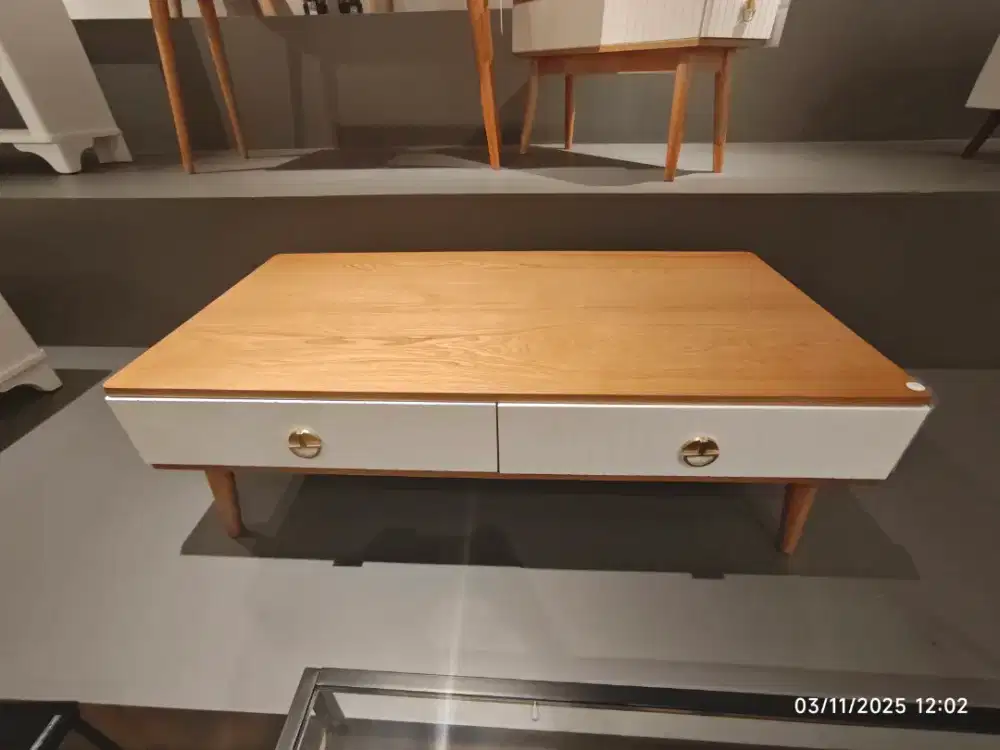 Informa Midori Meja Tamu Rectangular - Putih/Cokelat Oak