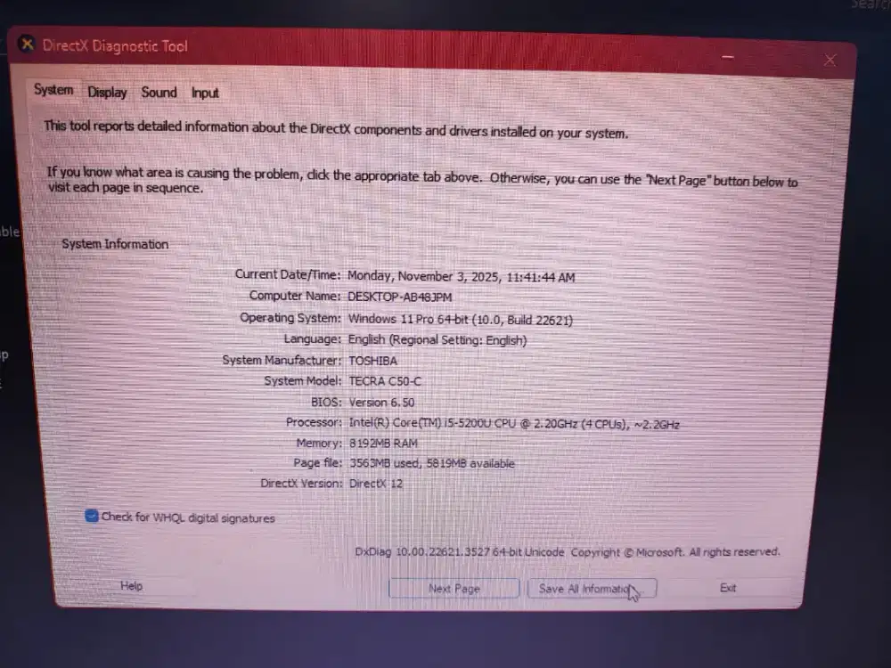 Dijual cepat laptop Toshiba Tecra C50