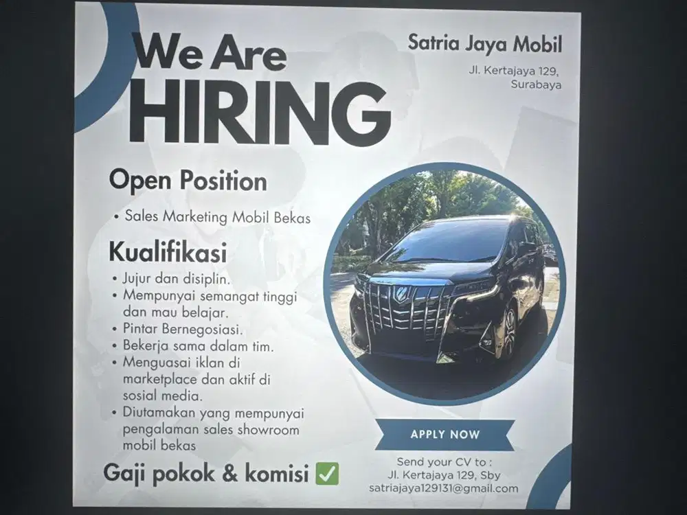 DICARI MARKETING SALES MOBIL BEKAS PENGALAMAN
