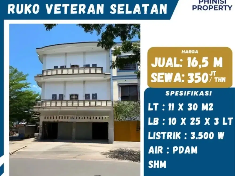 DIJUAL / DISEWAKAN RUKO MURAH DI VETERAN SELATAN COCOK BUAT USAHA