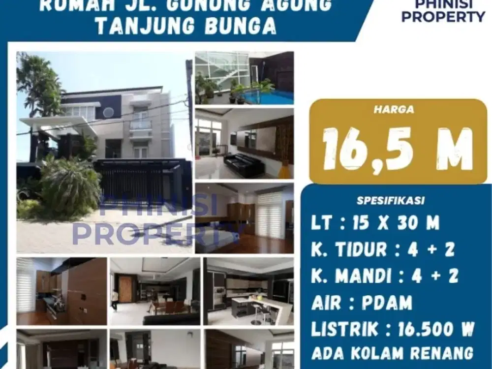 DIJUAL RUMAH SULTAN ADA KOLAM RENANG DI GUNUNG AGUNG TANJUNG BUNGA