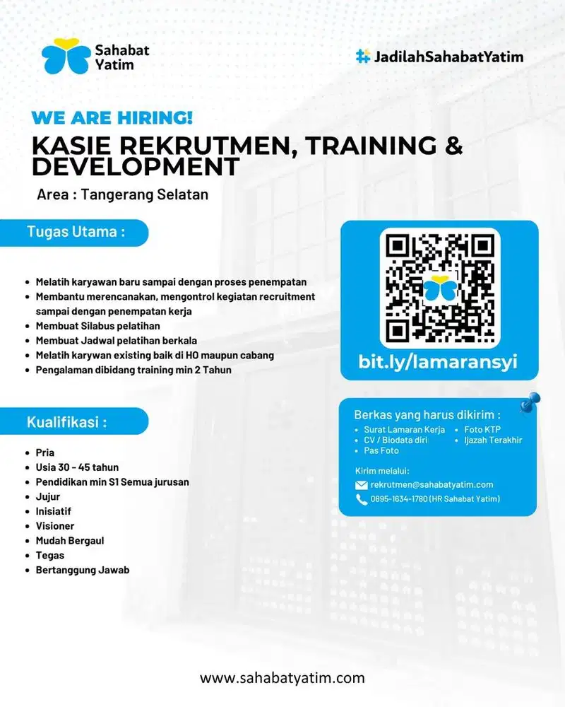 Lowongan pekerjaan Kasie Training dan Staf Layanan Asrama