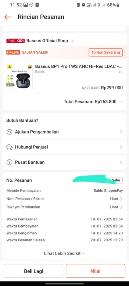 TWS Baseus BP1 Pro ANC Hi-Res LDAC – Mulus Like New Fullset