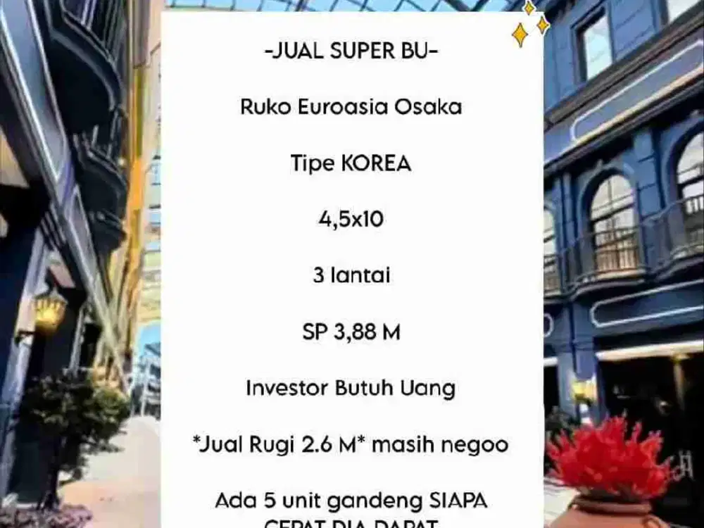 dijual cepat harga jauh dibawah developer ruko euroasia osaka pik 2