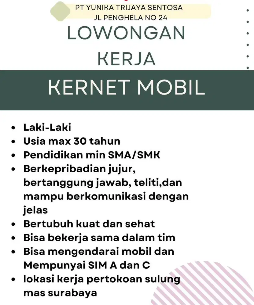 Lowongan kerja kernet mobil