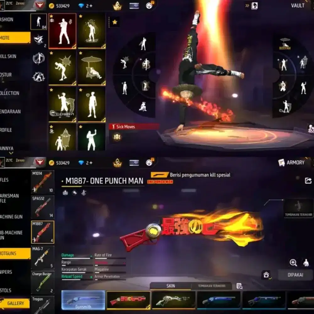 Jual akun fire free sultan full skin langsung dari garena