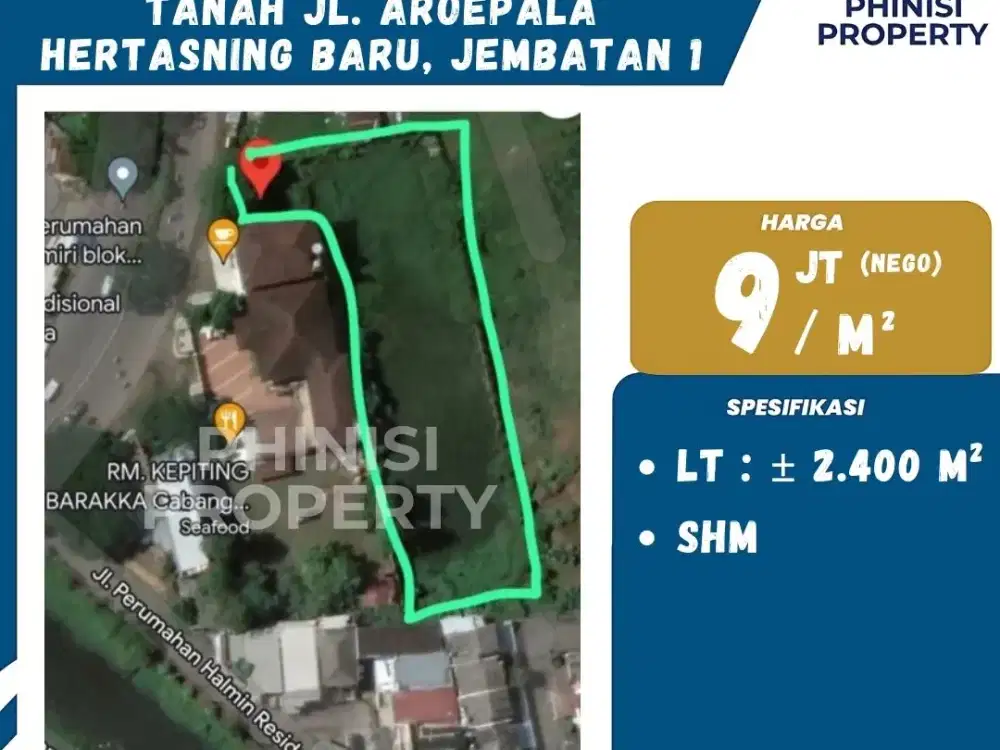 DIJUAL TANAH SIAP BANGUN DI HERTASNING BARU JEMBATAN I JL. AROEPPALA