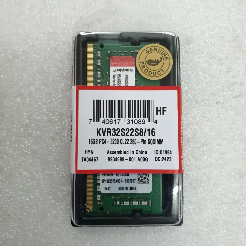 Ram Memory Kingstoon 16GB DDR4 KVR32S22S8/16 PC4-3200 Sodimm