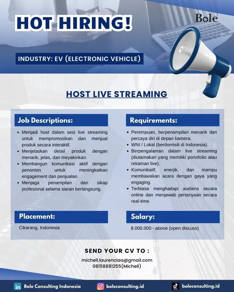 Lowongan kerja Host Live Streaming
