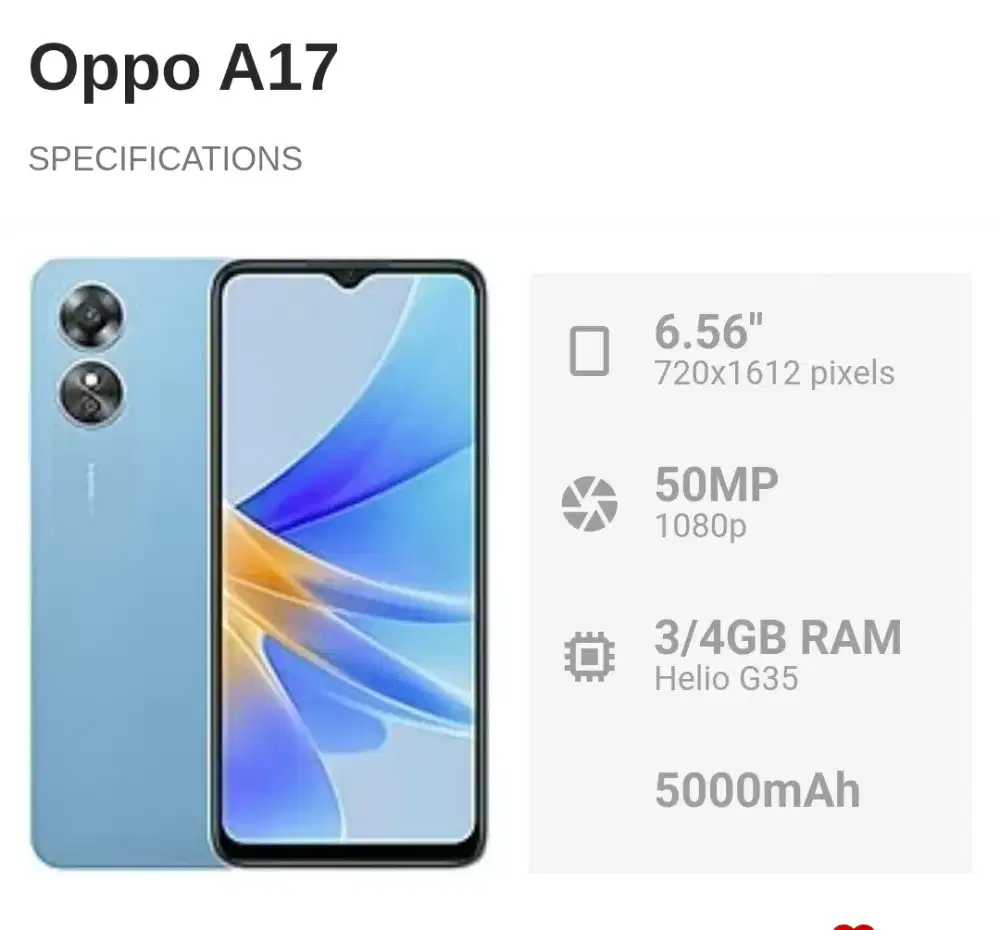 Oppo A17 4+4/64 Muyuss Nett 900rb Pass. Lok.Kalimalang