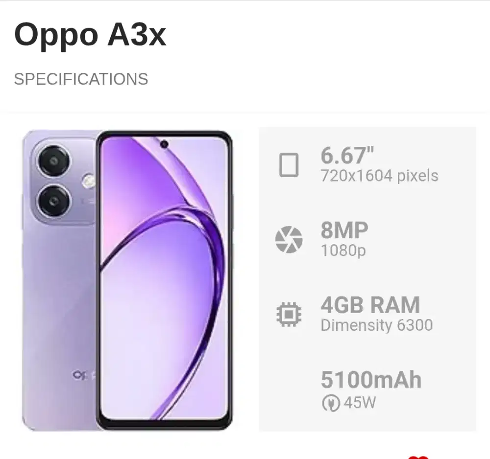 Oppo A3x 6+6/128 Muluss Nett 1000 Passs. Lok.Kalimalang