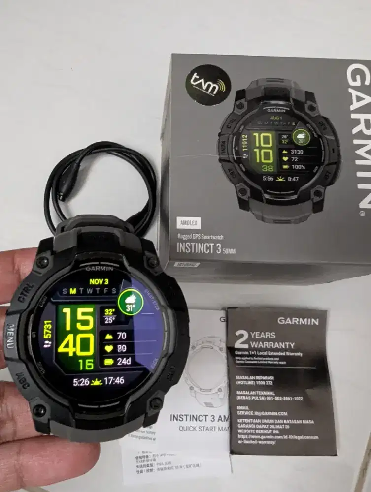 Preloved Like New Garmin Instinct 3 Amoled 50mm Black ex TAM