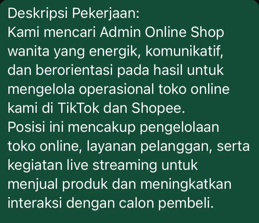 Admin Online Shop dan Live