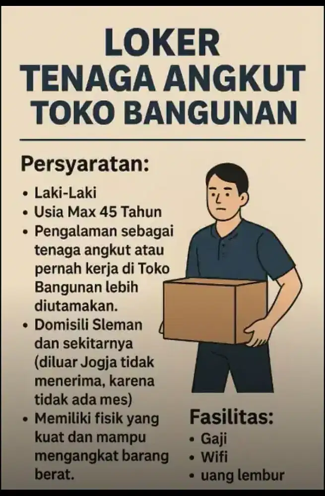 LOWONGAN KERJA TENAGA ANGKUT TOKO BANGUNAN