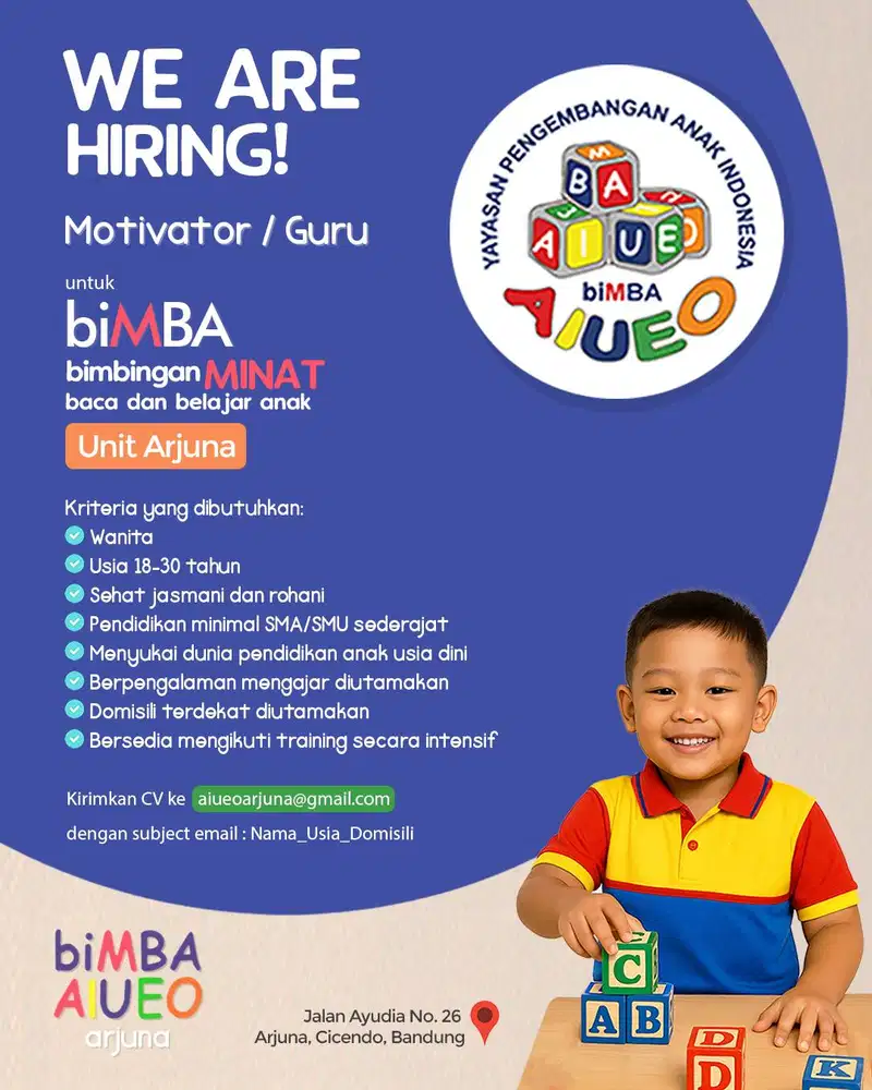 Dibutuhkan Motivator / Guru Pengajar biMBA Bandung