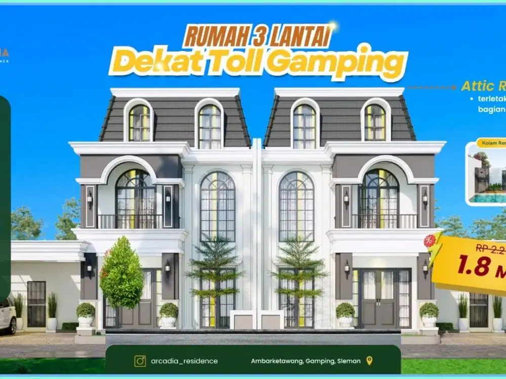 LUXURY HOME YOGYAKARTA 3 LANTAI ATTIC ROOM BONUS KOLAM RENANG DEKAT RS PKU GAMPING