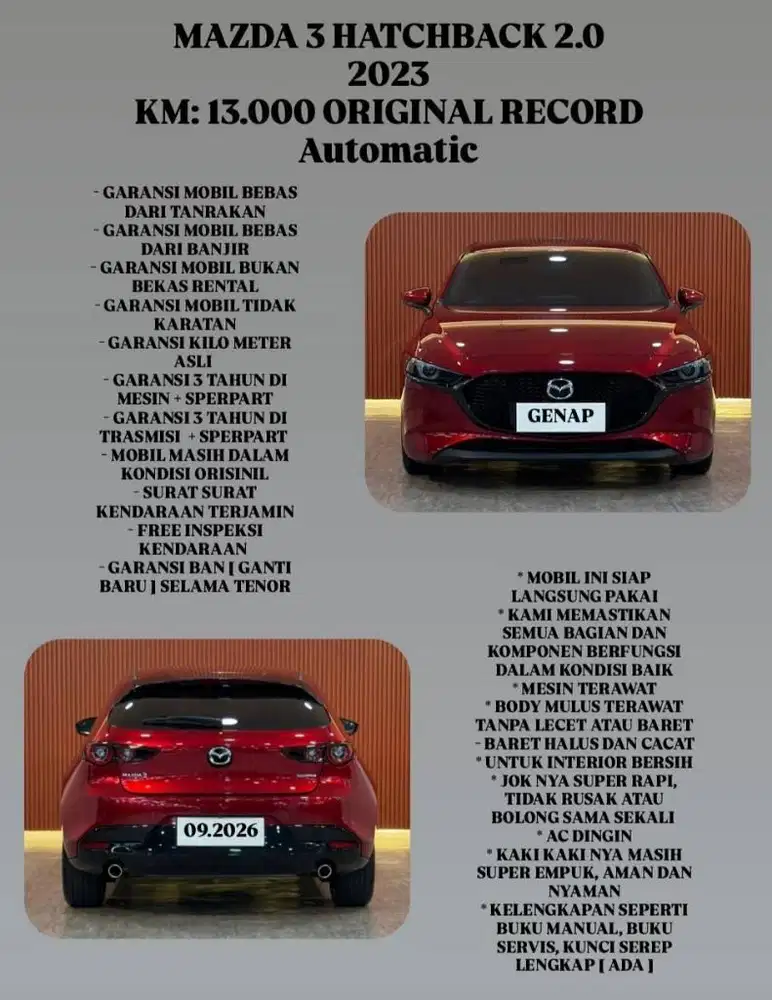 [ KM 13.000 ORIGINAL ] MAZDA 3 HATCHBACK 2.0 AT 2023 FULL ORI