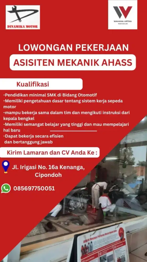 Lowongan Pekerjaan Asisten Mekanik AHASS Dinamika
