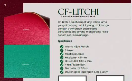 ARNI Vinyl Roll Sport Tebal 4,5mm CF-LITCHI Lapangan Olahraga Indoor