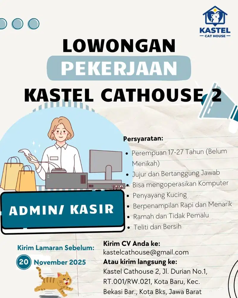Lowongan Pekerjaan Kasir /Admin Klinik Hewan