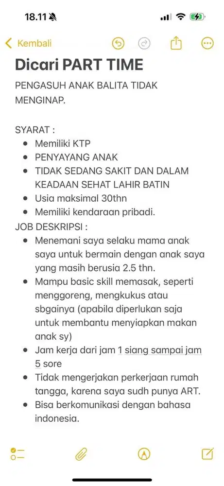 Cari PENGASUH ANAK BALITA TIDAK MENGINAP