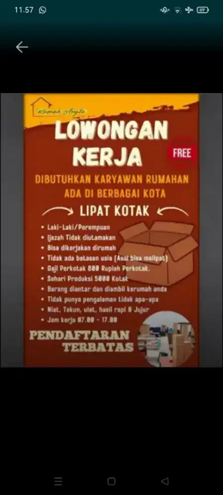Lowongan kerja lipat kotak pizza