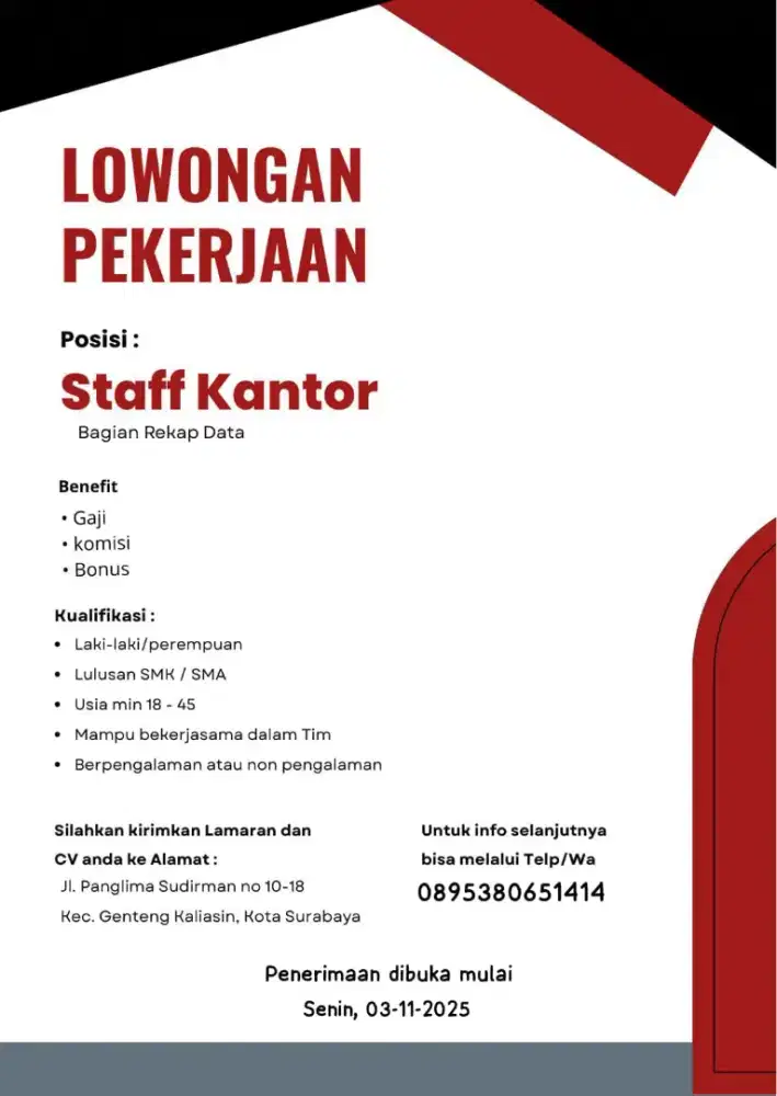 lowongan pekerjaan sebagai staff kantor