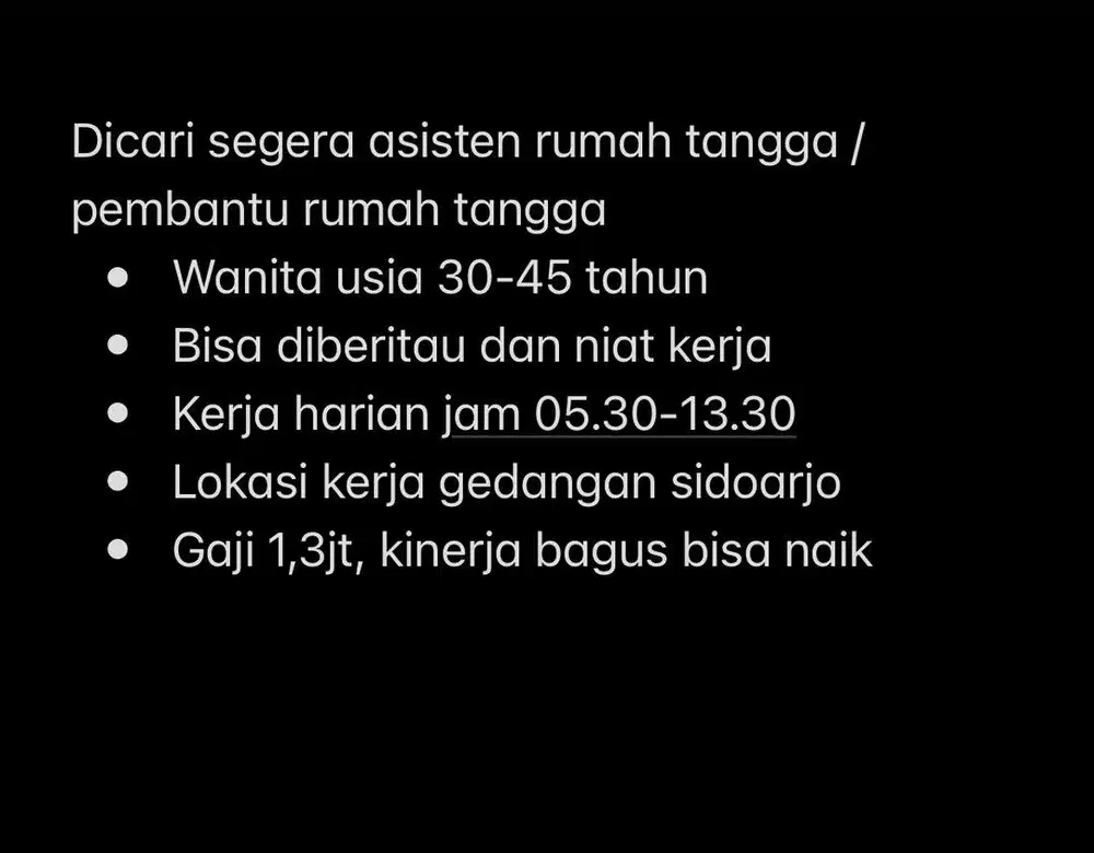Dicari asisten rumah tangga