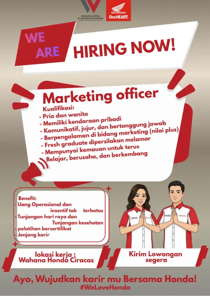 Lowongan pekerjaan sebagai marketing sales motor Honda