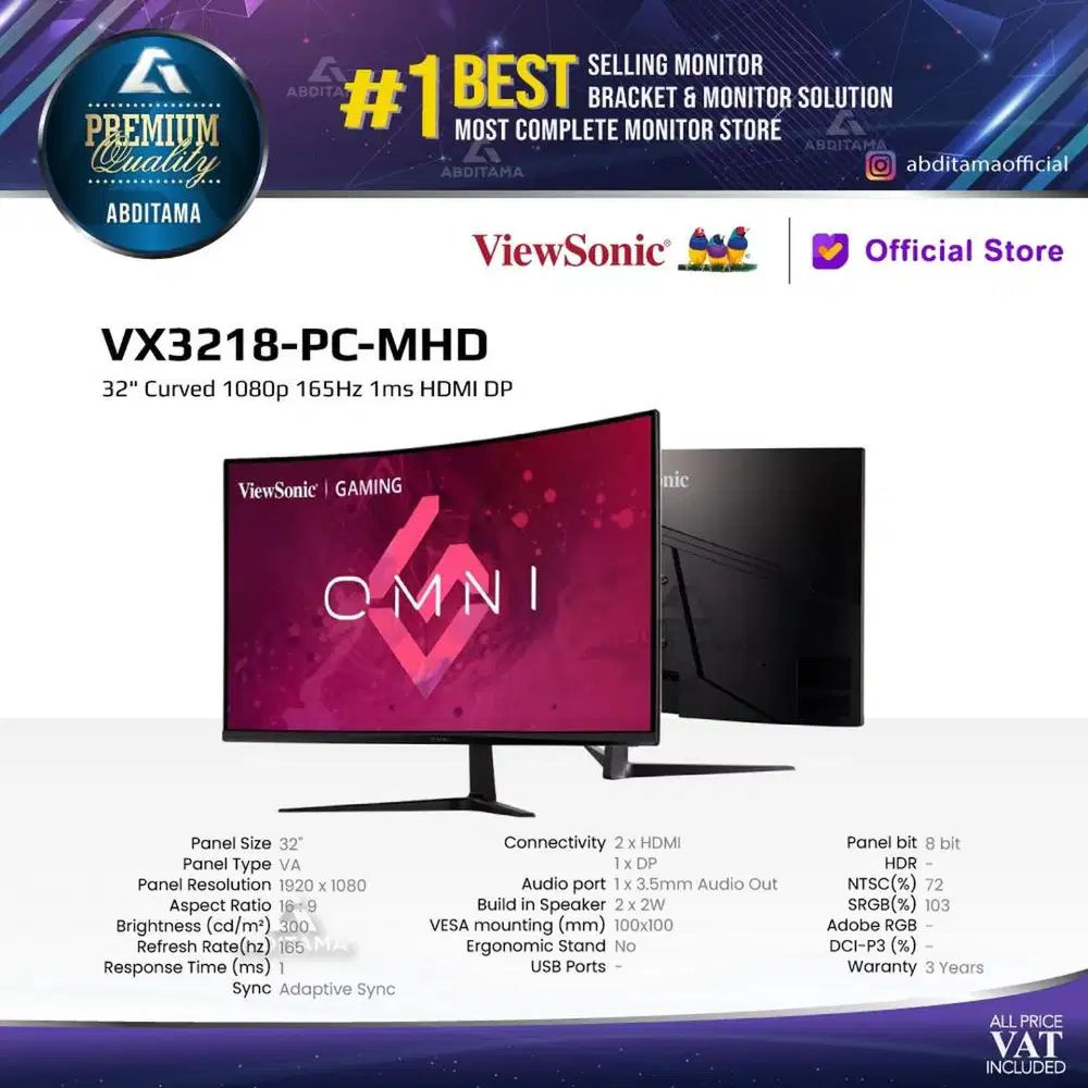 Jual Monitor 32 Inch LED Viewsonic VX3218 PC MHD Curved