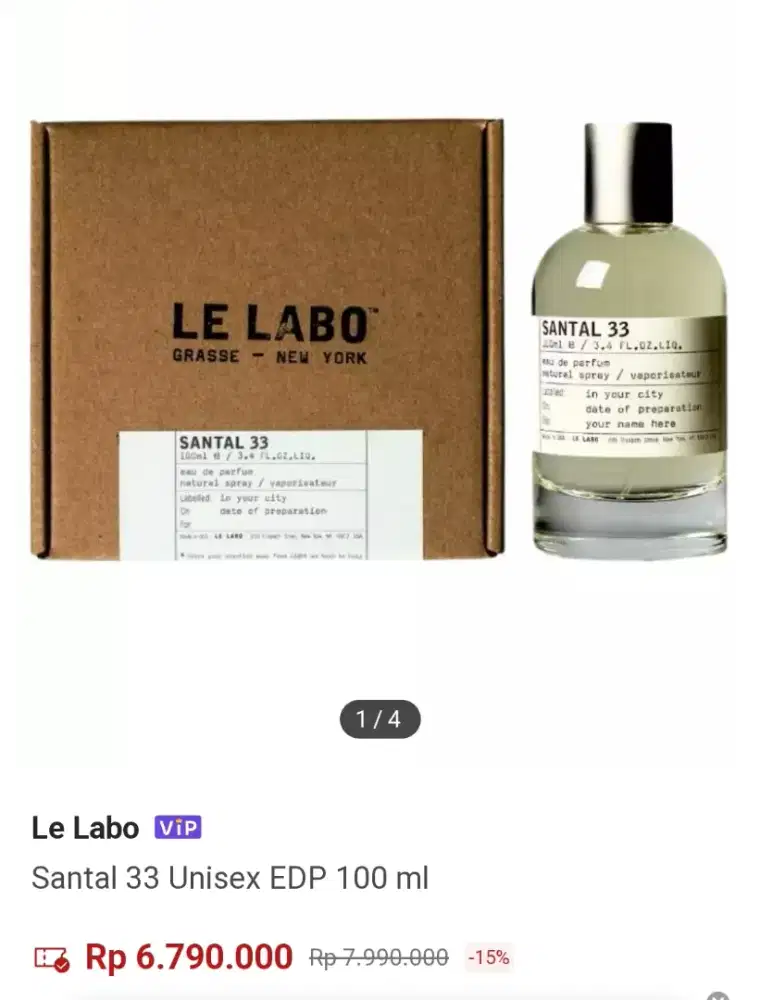 PARFUM LE LABO SANTAL 33 ORIGINAL SINGAPURE