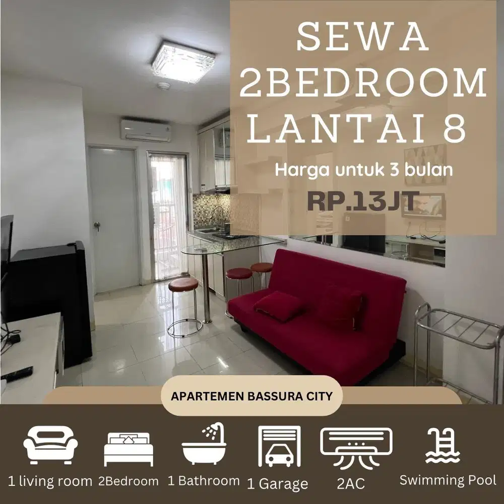 2 kamar sewa lantai 8 full furnished apartemen bassura city