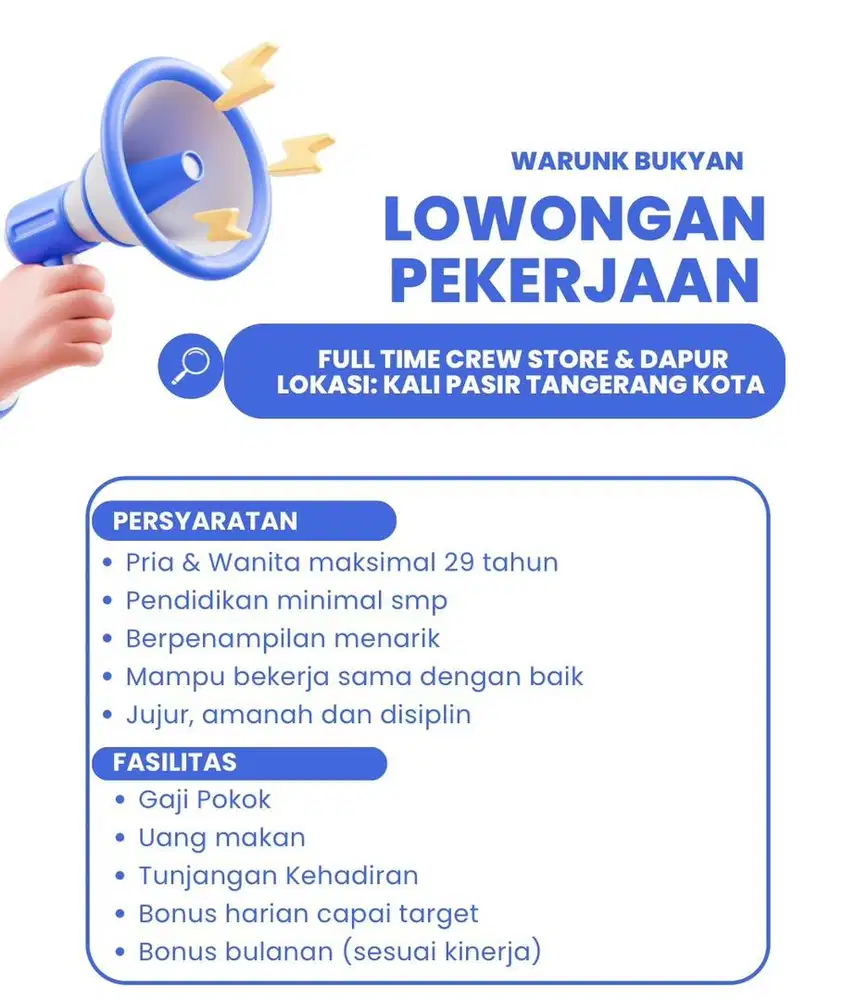 LOWONGAN CREW STORE & DAPUR