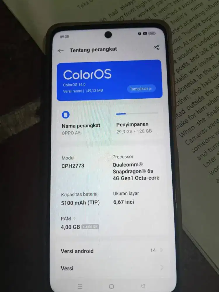 Oppo a5i ram 4+4/128