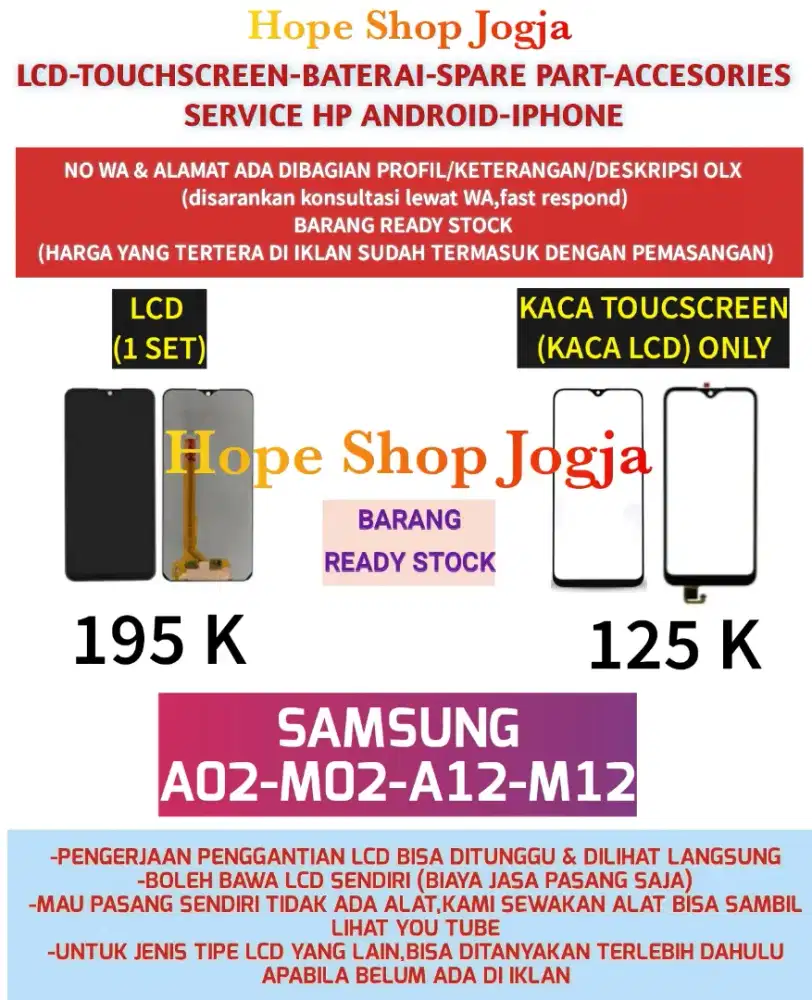 Touchscreen-Baterai-LCD SAMSUNG
A02-M02-A12-M12