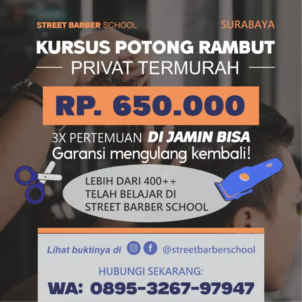 Kursus potong rambut barber barbershop capster murah surabaya