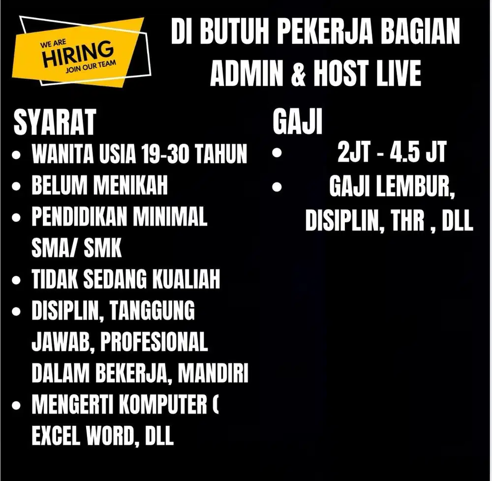 LOWONGAN KERJA WANITA USIA 19-30