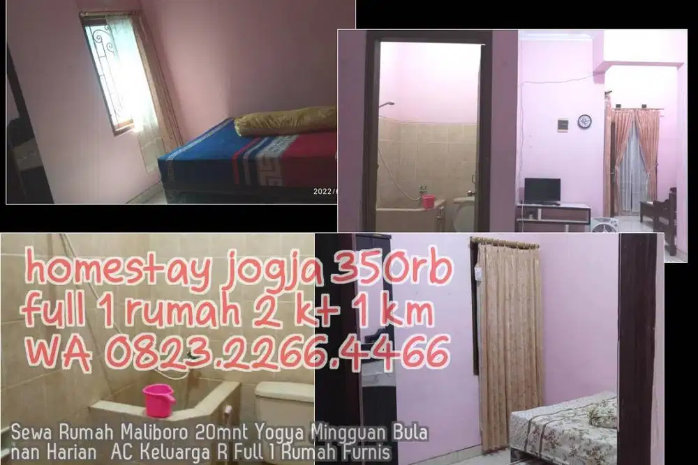 Sewa Rumah Maliboro 20mnt Yogya Mingguan Bulanan Harian  AC Keluarga R