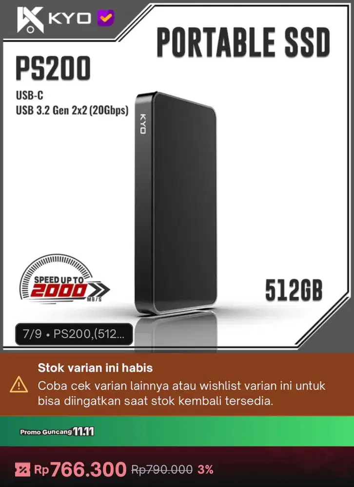 SSD EKSTERNAL / EXTERNAL KYO PS200 512GB NEW MURAH