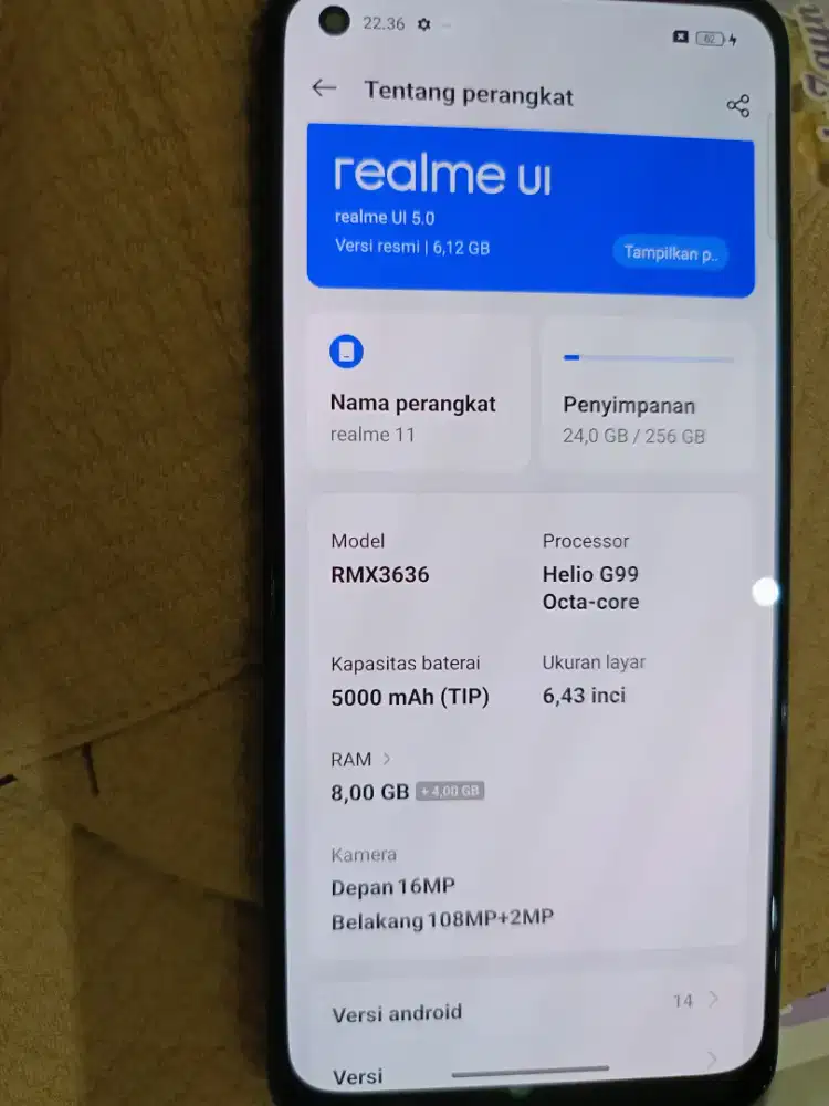 Realme 11 sudah support NFC RAM 8/256 warna black