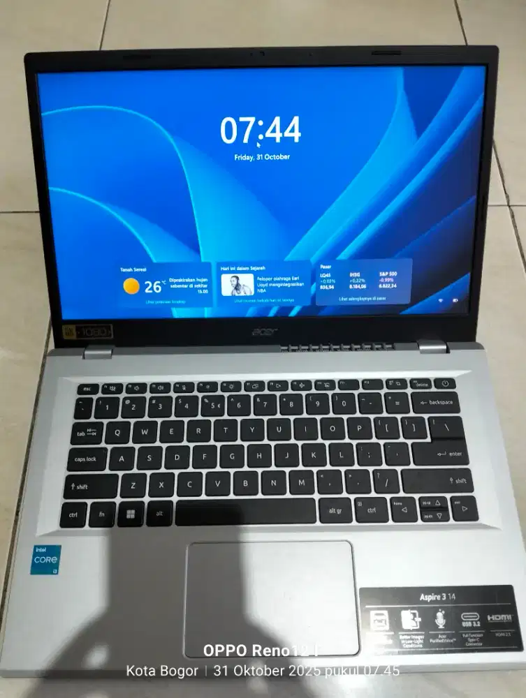 Dijual laptop Acer Aspire Intel i3-n305 ram 8GB DDR5 SSD 512GB NVME