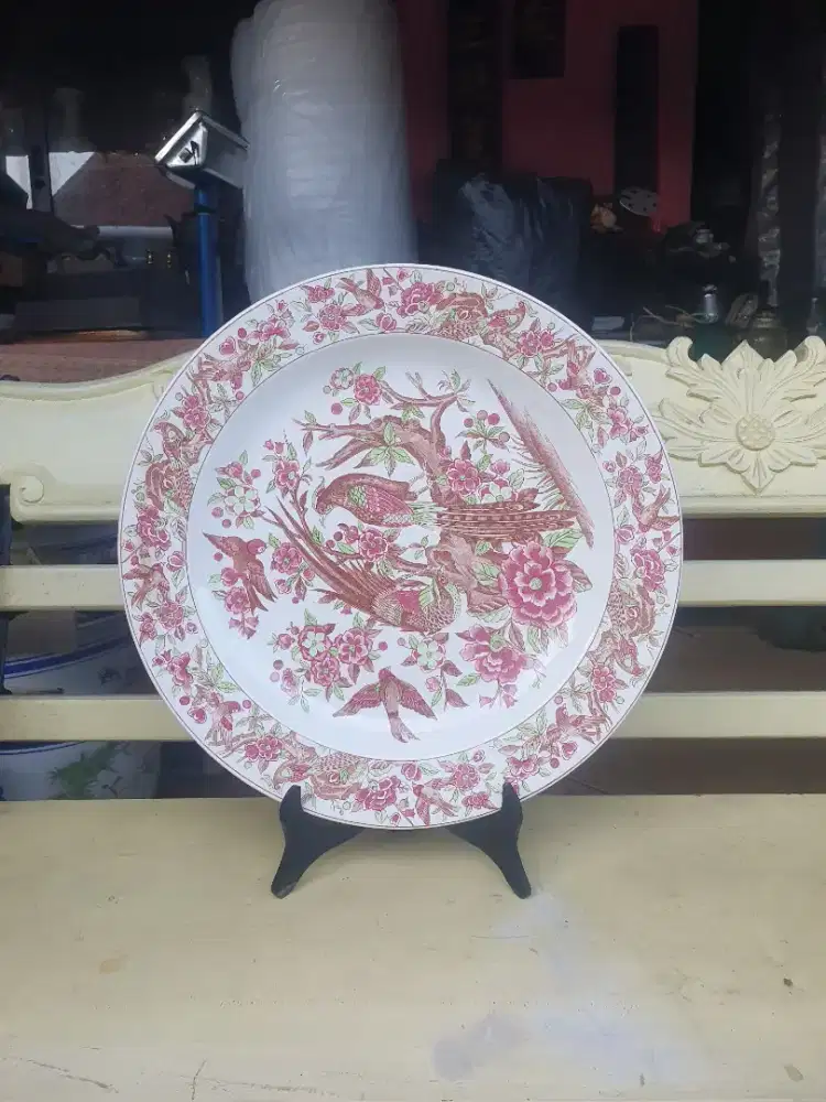 Mid Century Vintage Norleans Japan Large Raspberry Gold Mint Peacock P