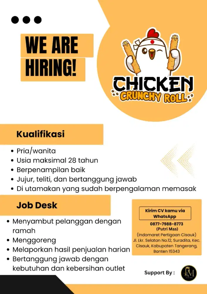 Lowongan pekerjaan stand Chicken Crunchy Roll